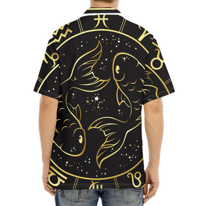 Gold And Black Pisces Sign Print Aloha Shirt