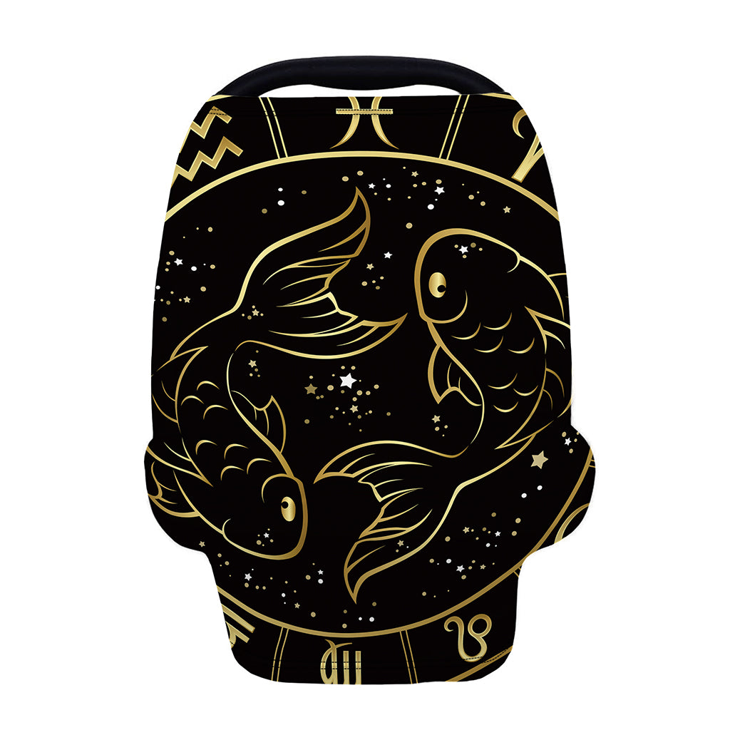Gold And Black Pisces Sign Print Baby Seat Cover
