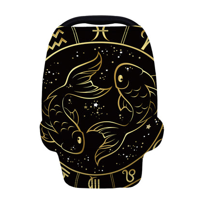 Gold And Black Pisces Sign Print Baby Seat Cover