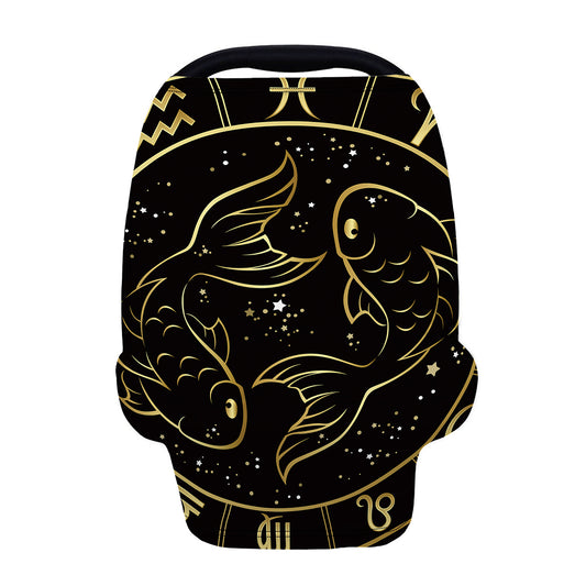Gold And Black Pisces Sign Print Baby Seat Cover