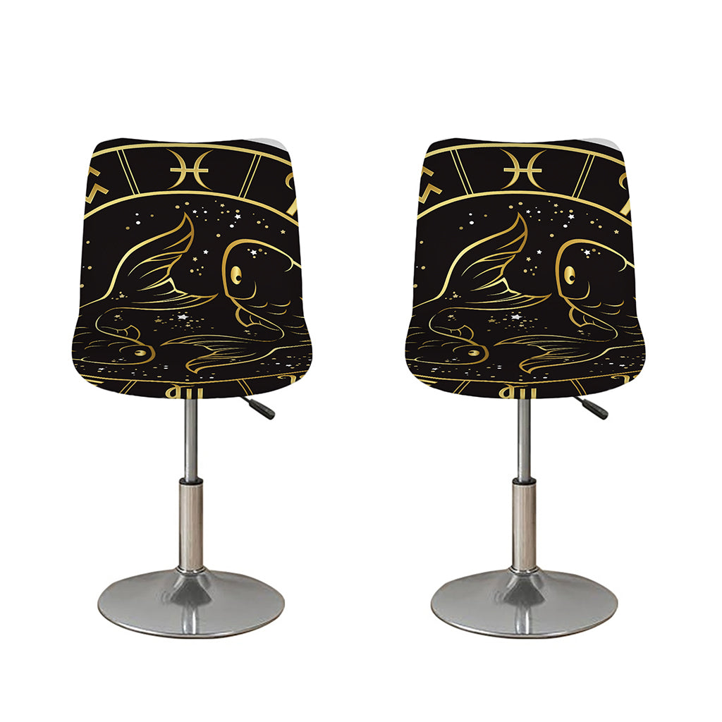 Gold And Black Pisces Sign Print Bar Stool Covers