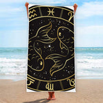 Gold And Black Pisces Sign Print Beach Towel