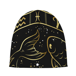 Gold And Black Pisces Sign Print Beanie