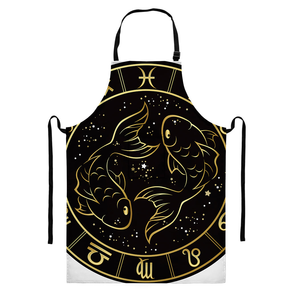 Gold And Black Pisces Sign Print Bib Apron With Pocket