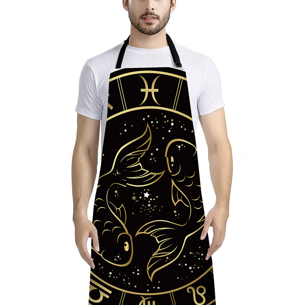 Gold And Black Pisces Sign Print Bib Apron With Pocket