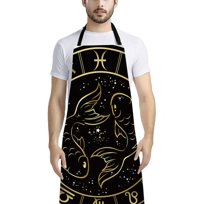 Gold And Black Pisces Sign Print Bib Apron With Pocket