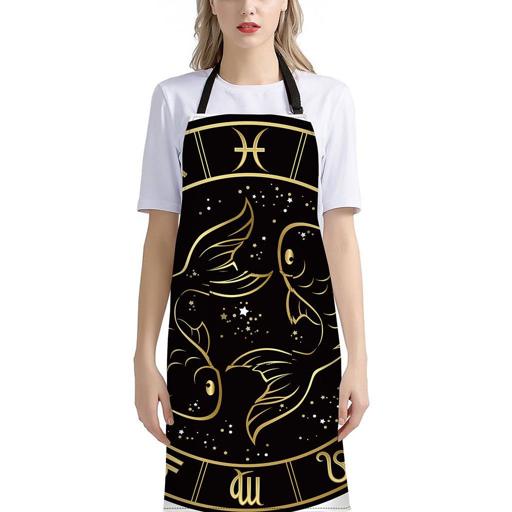 Gold And Black Pisces Sign Print Bib Apron With Pocket
