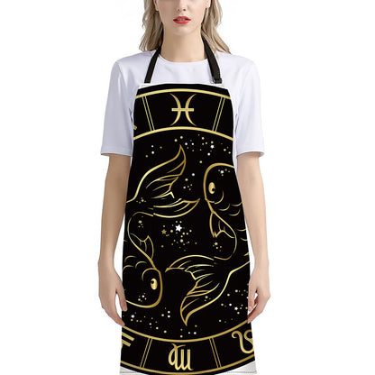 Gold And Black Pisces Sign Print Bib Apron With Pocket