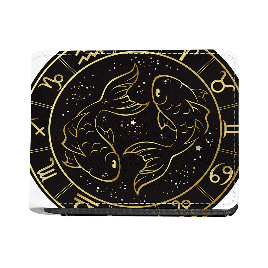 Gold And Black Pisces Sign Print Bifold Wallet