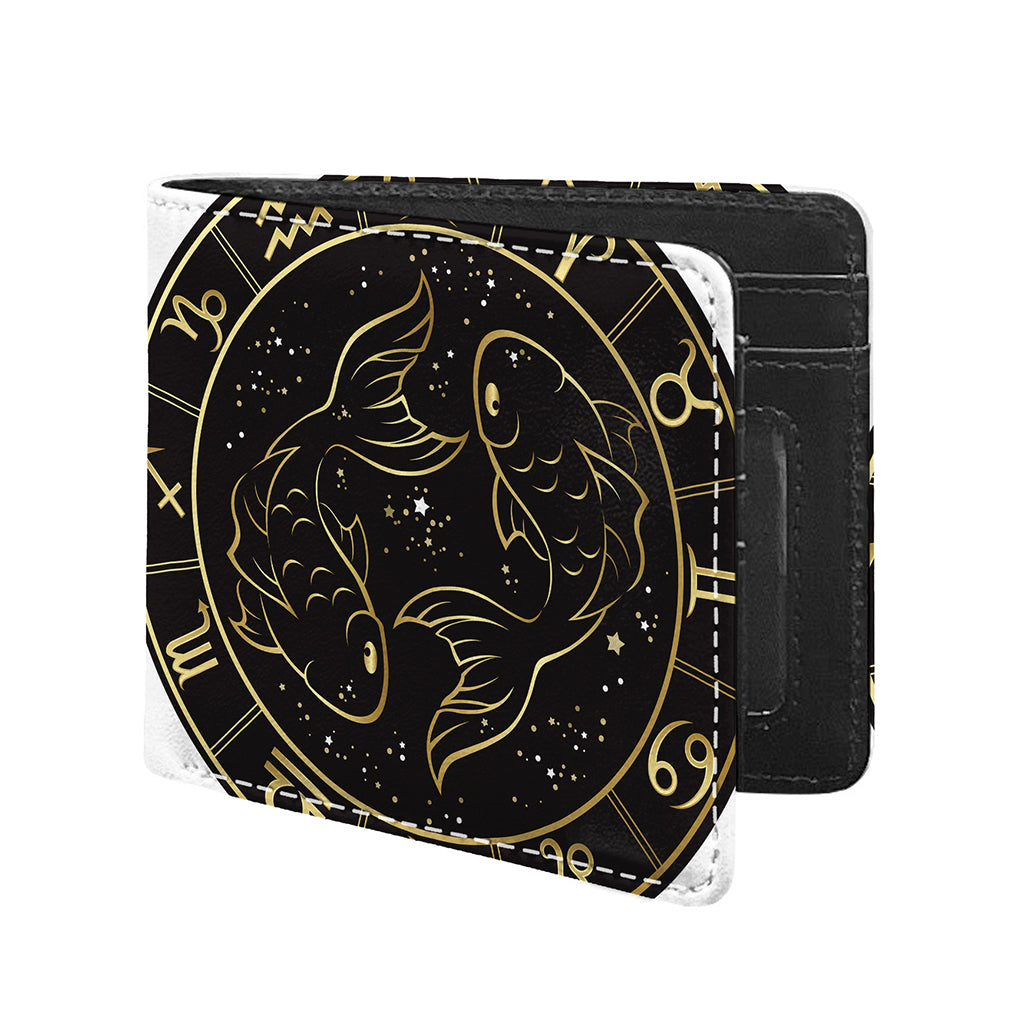 Gold And Black Pisces Sign Print Bifold Wallet