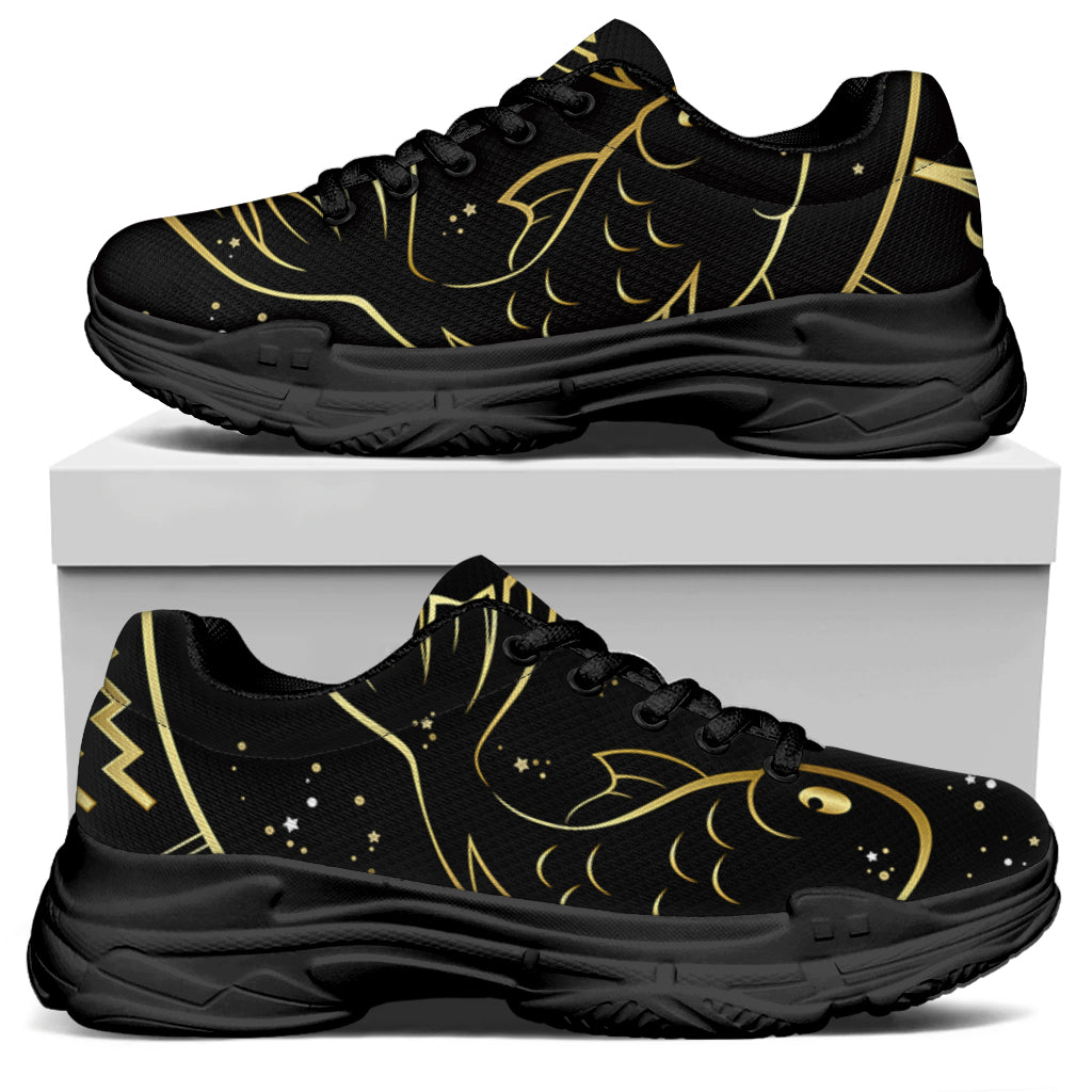 Gold And Black Pisces Sign Print Black Chunky Shoes