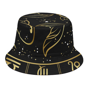 Gold And Black Pisces Sign Print Bucket Hat