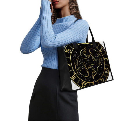 Gold And Black Pisces Sign Print Canvas Tote Bag