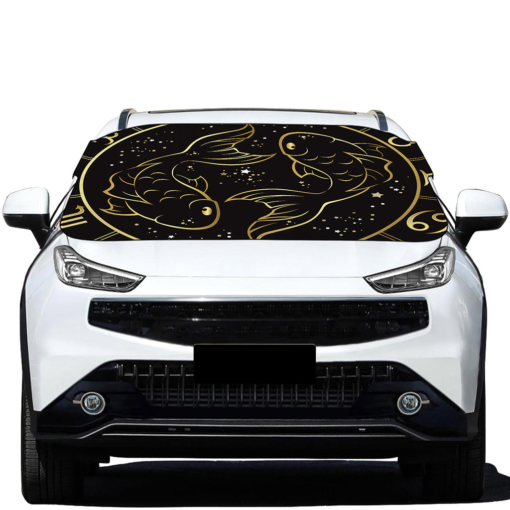 Gold And Black Pisces Sign Print Car Windshield Snow Cover