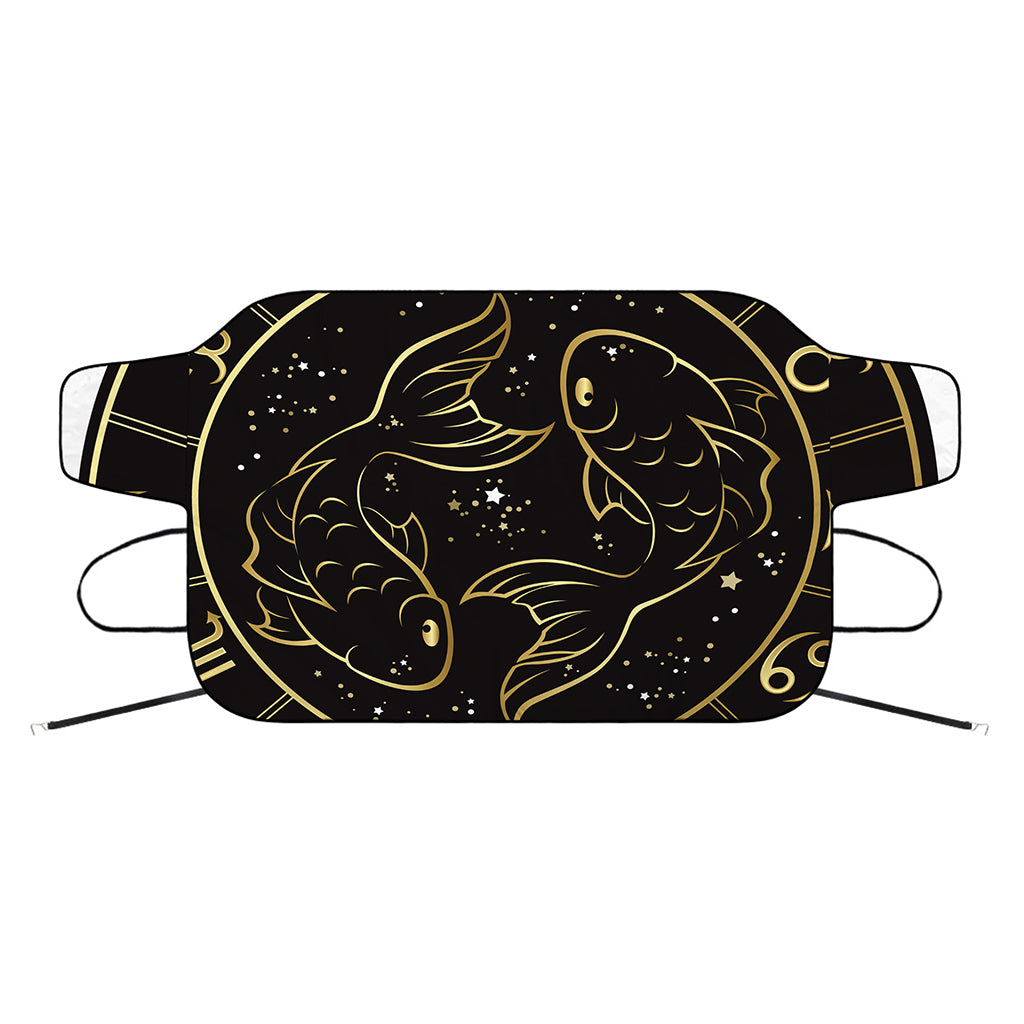 Gold And Black Pisces Sign Print Car Windshield Snow Cover