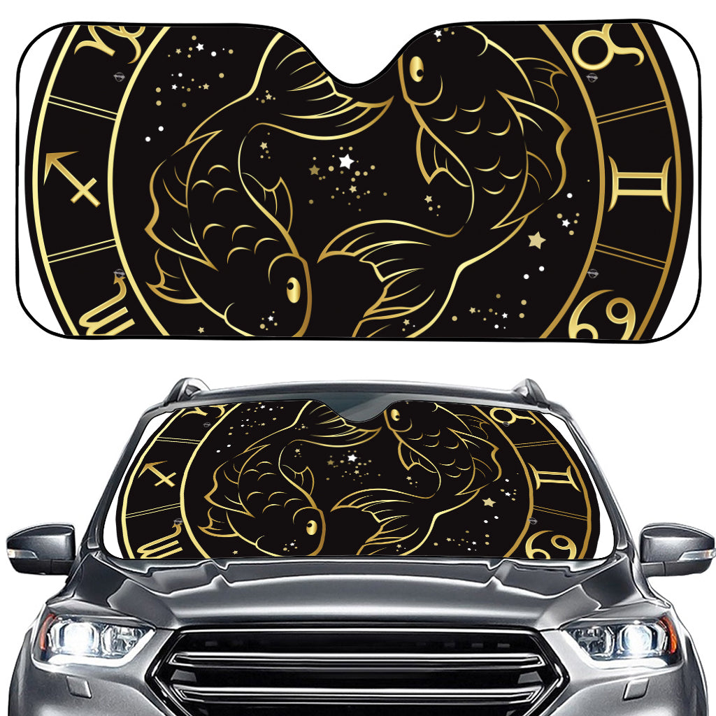 Gold And Black Pisces Sign Print Car Windshield Sun Shade