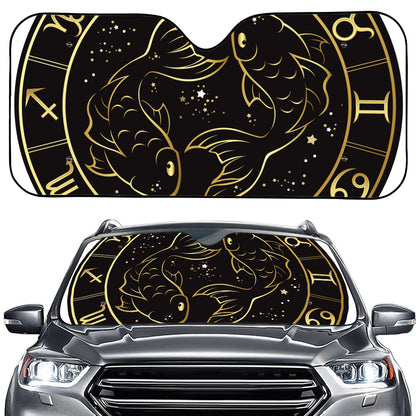 Gold And Black Pisces Sign Print Car Windshield Sun Shade