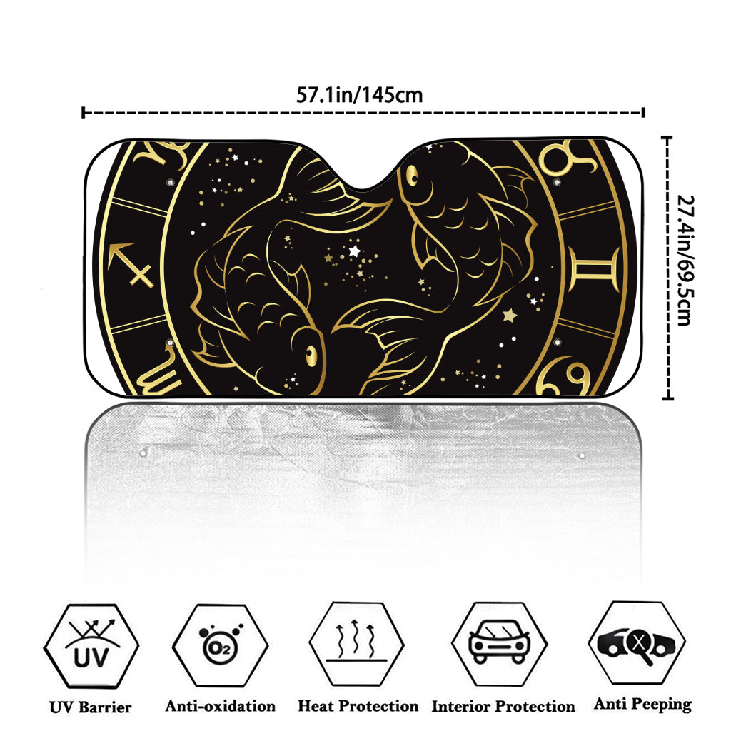 Gold And Black Pisces Sign Print Car Windshield Sun Shade