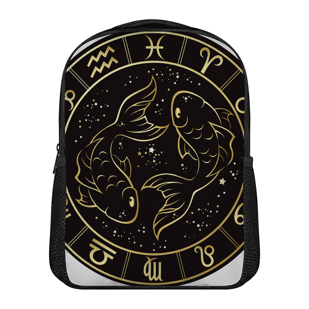 Gold And Black Pisces Sign Print Casual Backpack