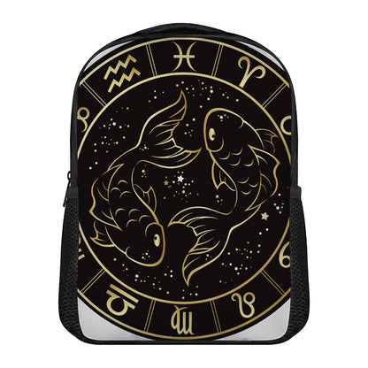 Gold And Black Pisces Sign Print Casual Backpack