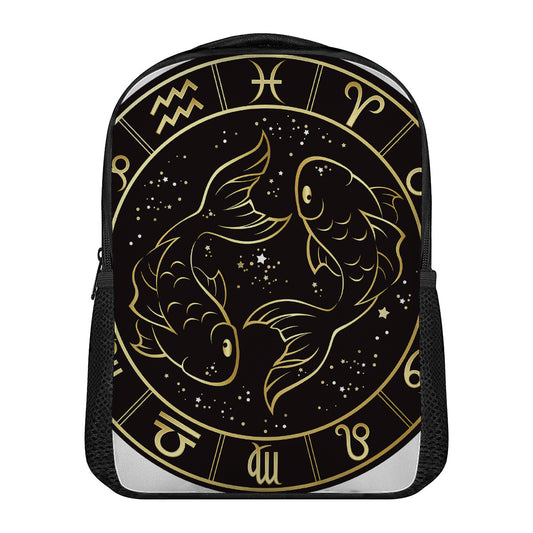 Gold And Black Pisces Sign Print Casual Backpack