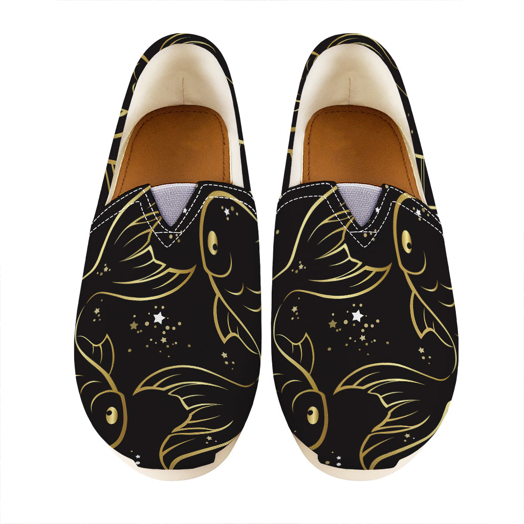 Gold And Black Pisces Sign Print Casual Shoes