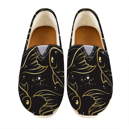 Gold And Black Pisces Sign Print Casual Shoes