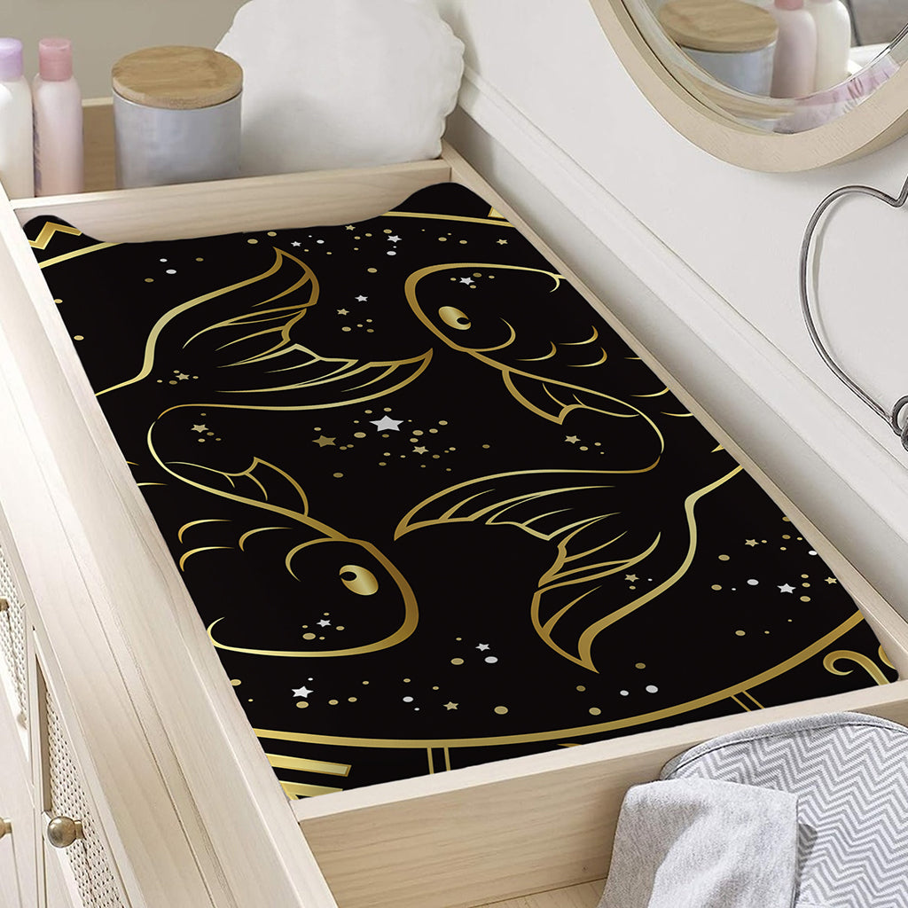Gold And Black Pisces Sign Print Changing Pad Cover