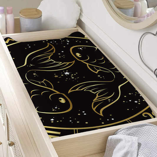 Gold And Black Pisces Sign Print Changing Pad Cover