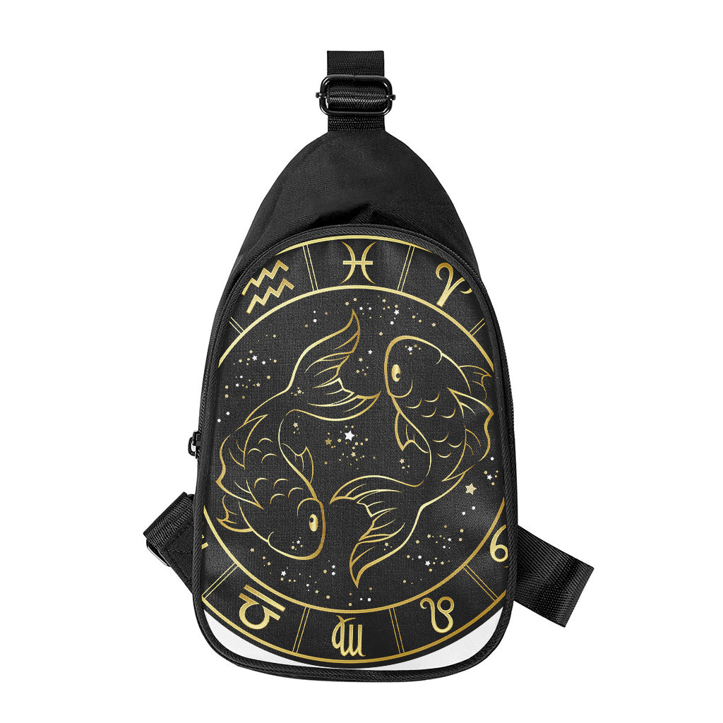 Gold And Black Pisces Sign Print Chest Bag