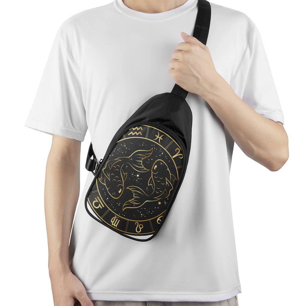 Gold And Black Pisces Sign Print Chest Bag