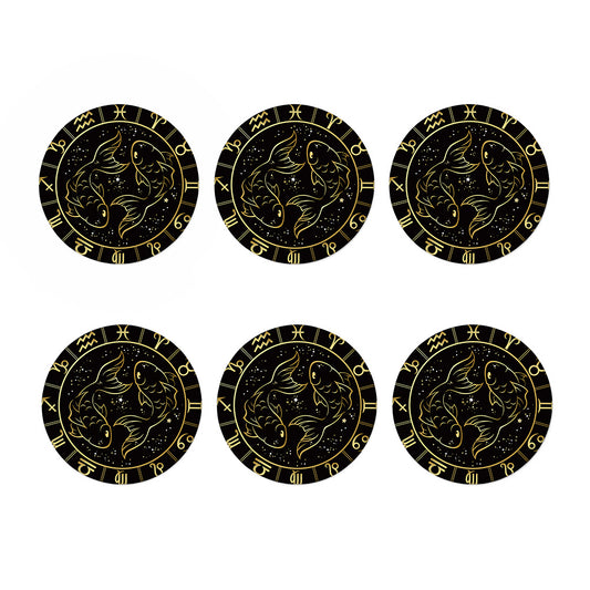 Gold And Black Pisces Sign Print Coaster Set