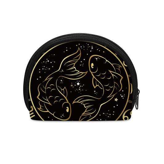 Gold And Black Pisces Sign Print Coin Purse