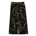 Gold And Black Pisces Sign Print Cotton Front Slit Maxi Skirt