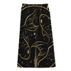 Gold And Black Pisces Sign Print Cotton Front Slit Maxi Skirt