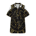 Gold And Black Pisces Sign Print Cotton Hawaiian Shirt