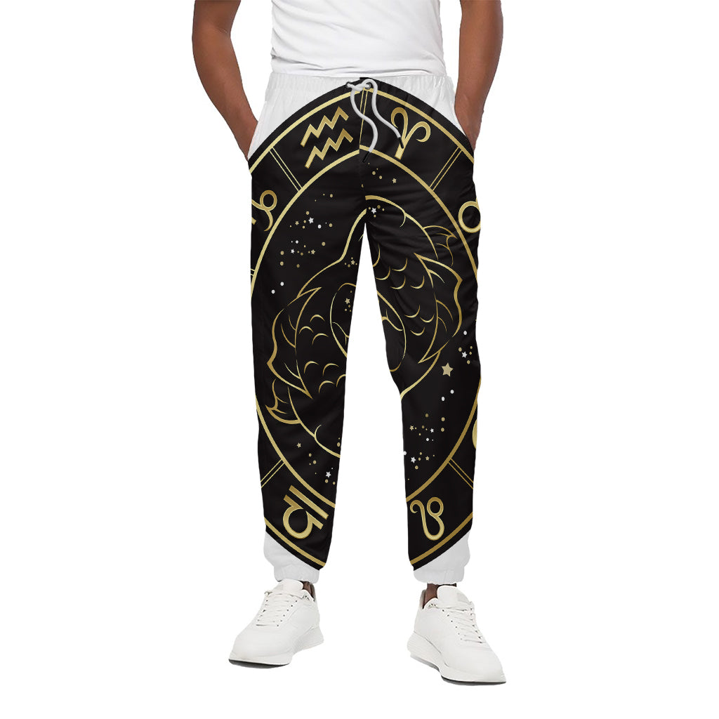 Gold And Black Pisces Sign Print Cotton Pants