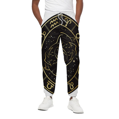 Gold And Black Pisces Sign Print Cotton Pants