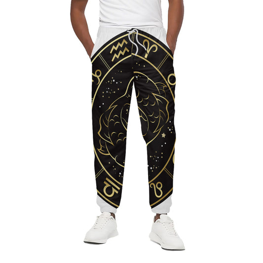 Gold And Black Pisces Sign Print Cotton Pants