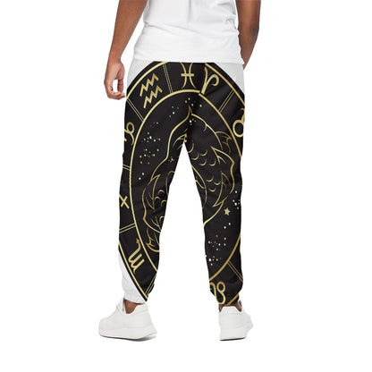 Gold And Black Pisces Sign Print Cotton Pants