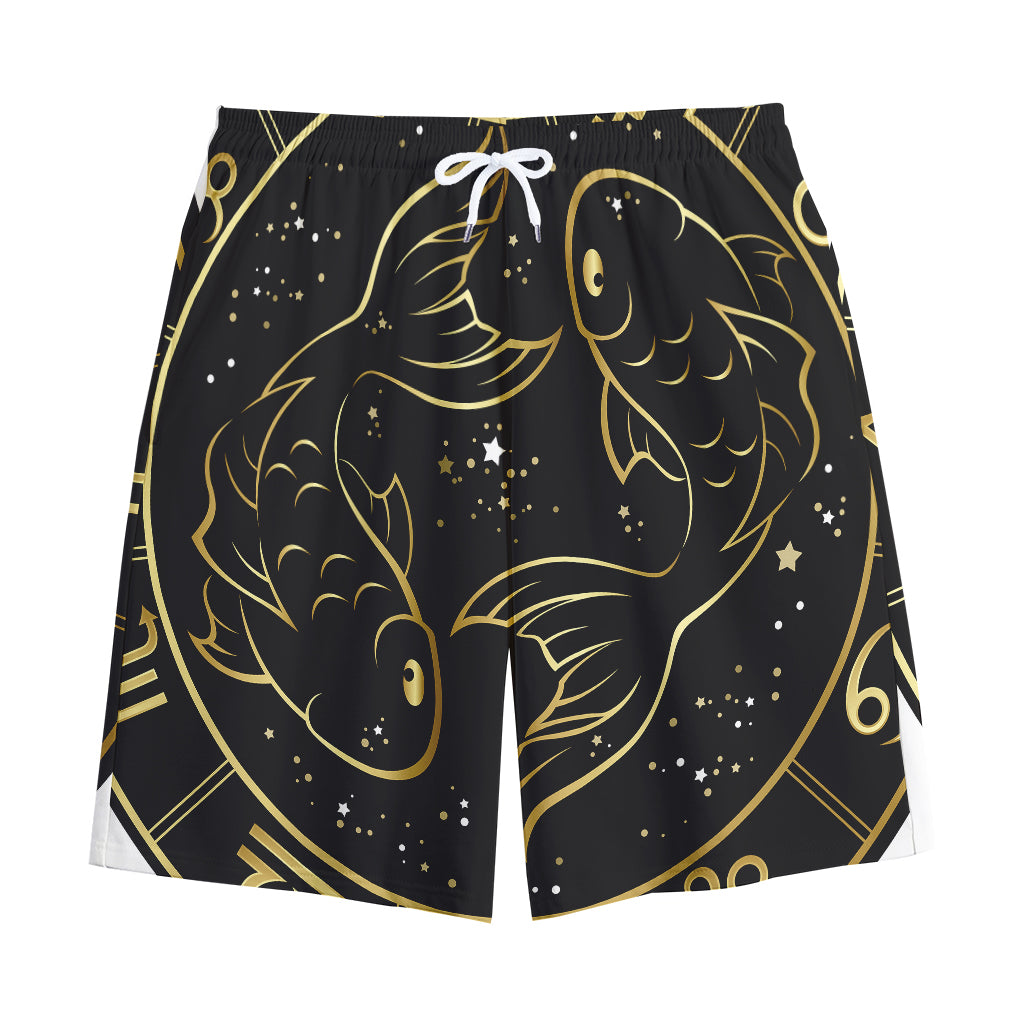 Gold And Black Pisces Sign Print Cotton Shorts