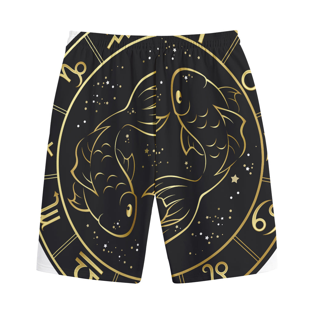 Gold And Black Pisces Sign Print Cotton Shorts