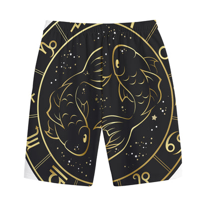 Gold And Black Pisces Sign Print Cotton Shorts