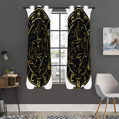 Gold And Black Pisces Sign Print Curtain