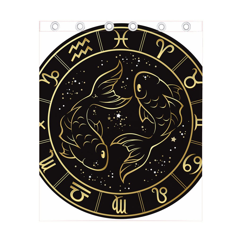 Gold And Black Pisces Sign Print Curtain