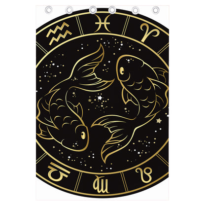 Gold And Black Pisces Sign Print Curtain