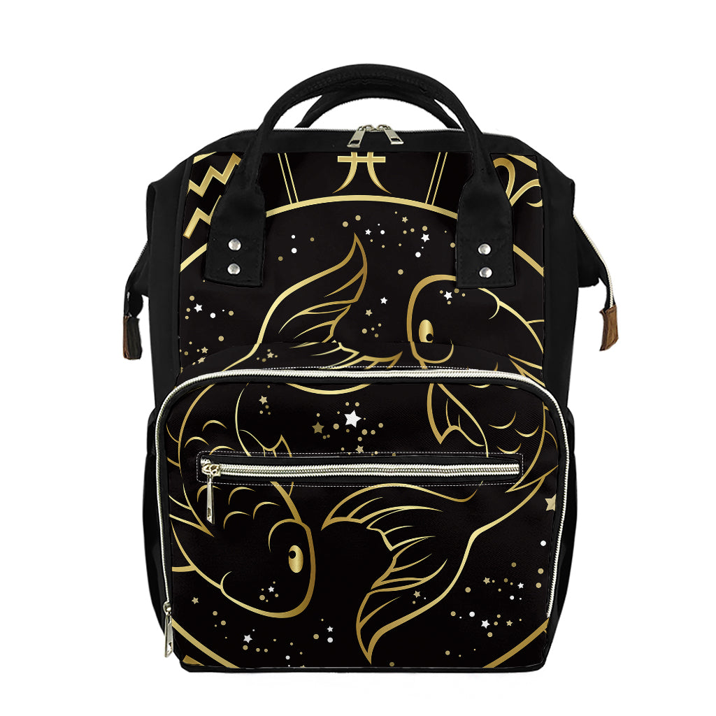 Gold And Black Pisces Sign Print Diaper Bag