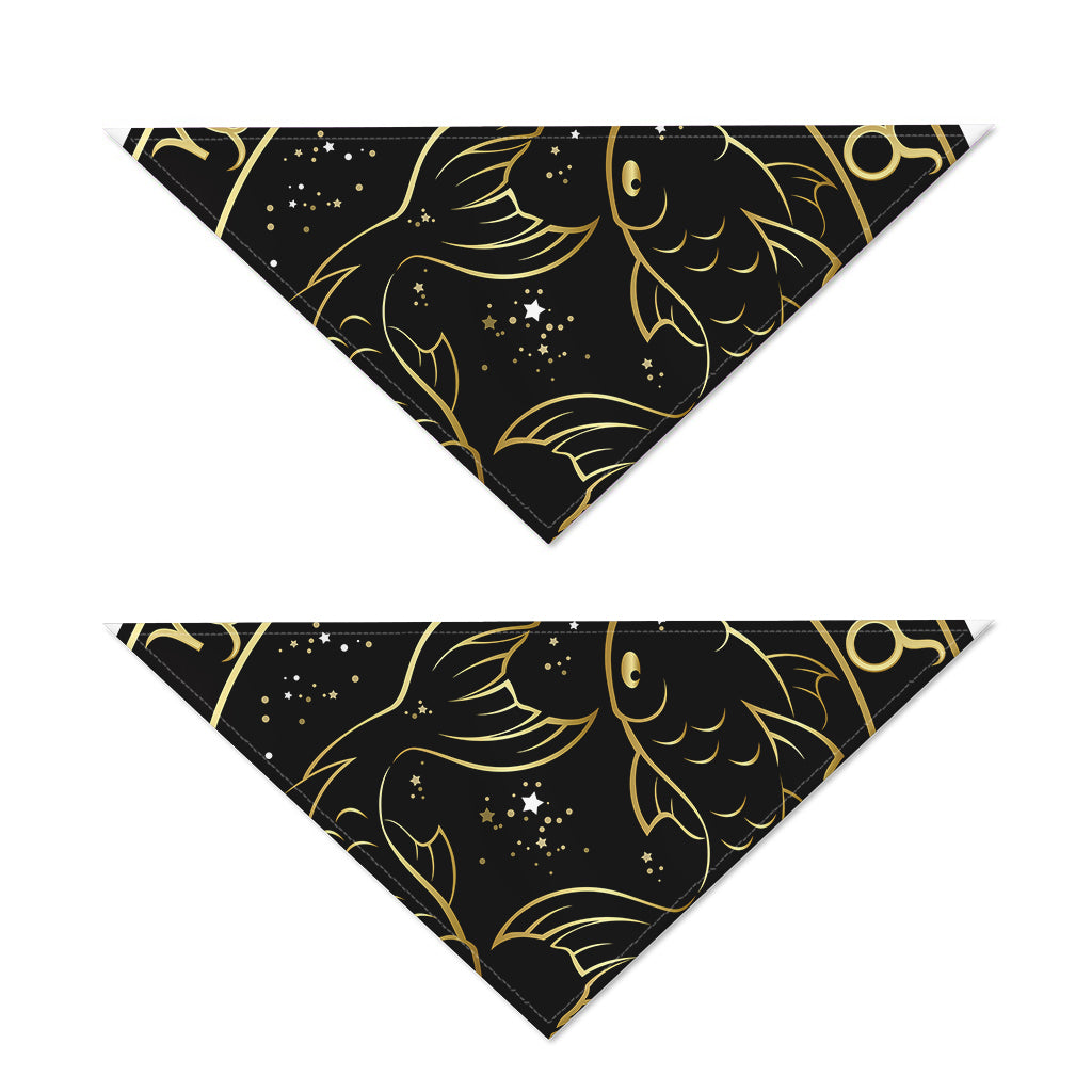 Gold And Black Pisces Sign Print Dog Bandana