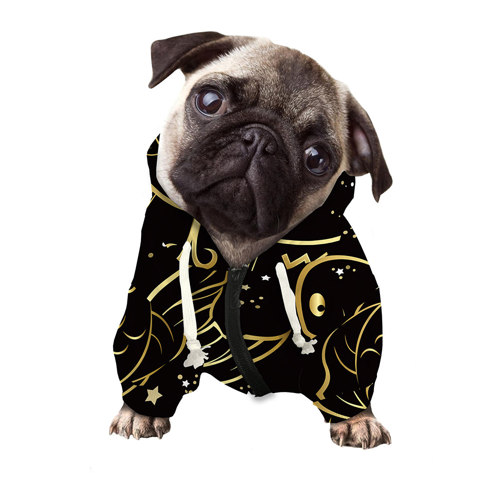Gold And Black Pisces Sign Print Dog Zip Up Hoodie