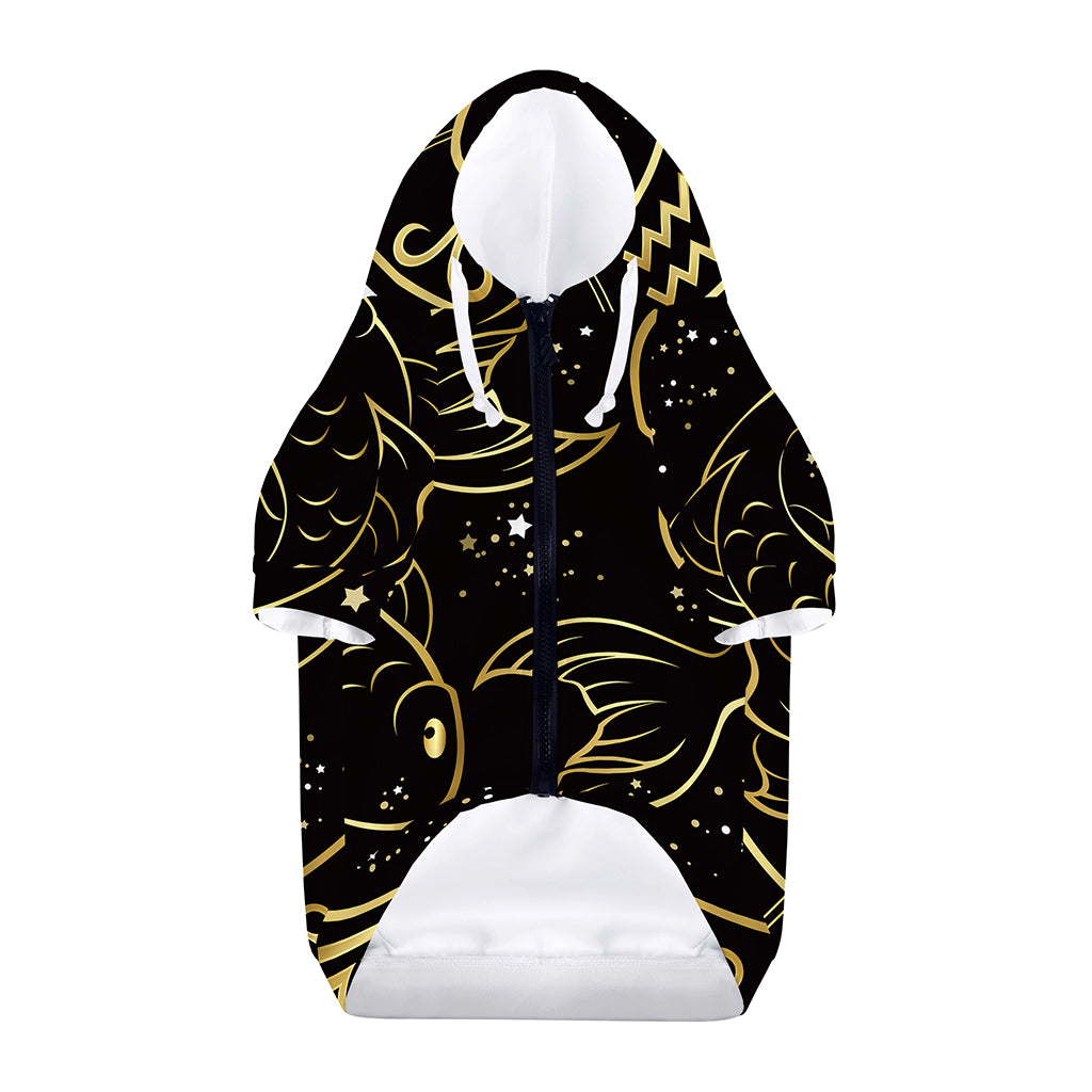 Gold And Black Pisces Sign Print Dog Zip Up Hoodie